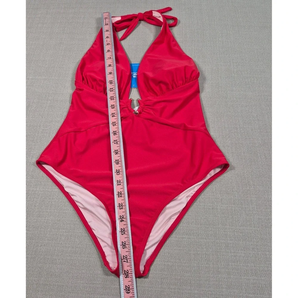 Cupshe Red Deep V Neck Ruched Halter One Piece‎ Swimsuit New Size L